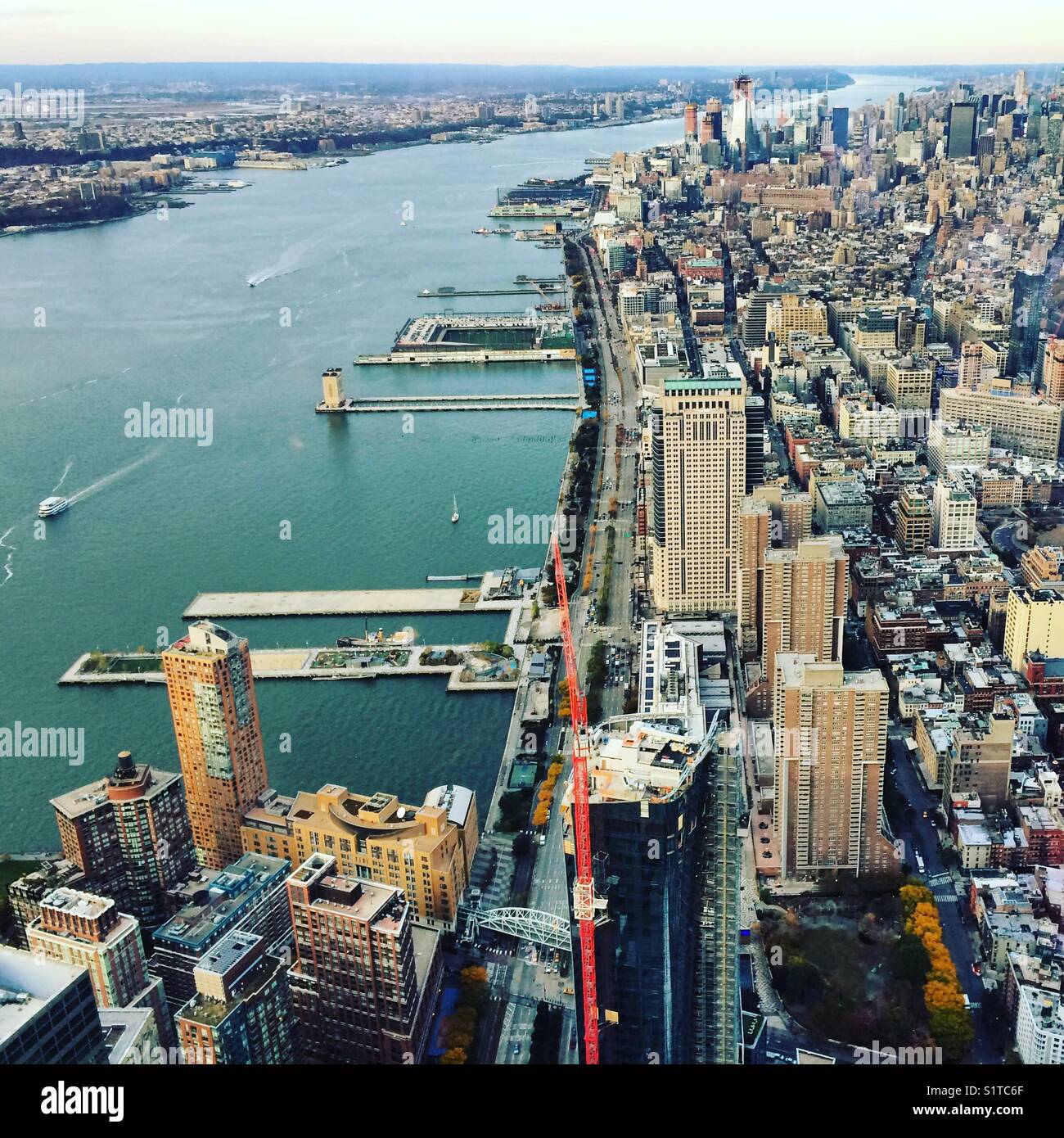 Una vista a nord da un osservatorio mondiale, One World Trade Center, Manhattan New York City Foto Stock