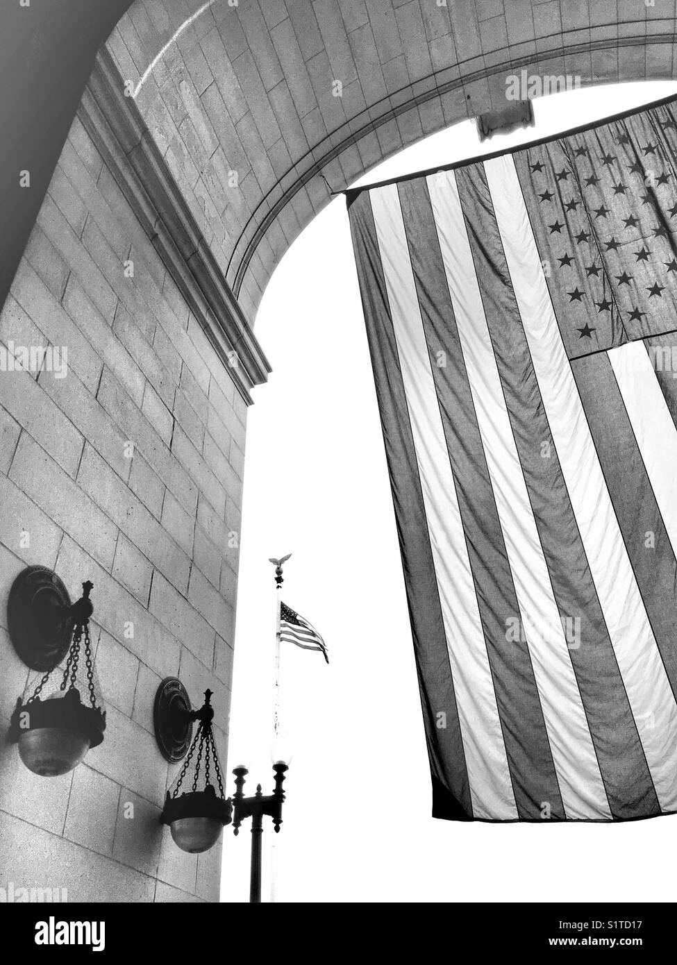 Bandiera americana alla Stazione Union - Immagine stock catturata con smartphone