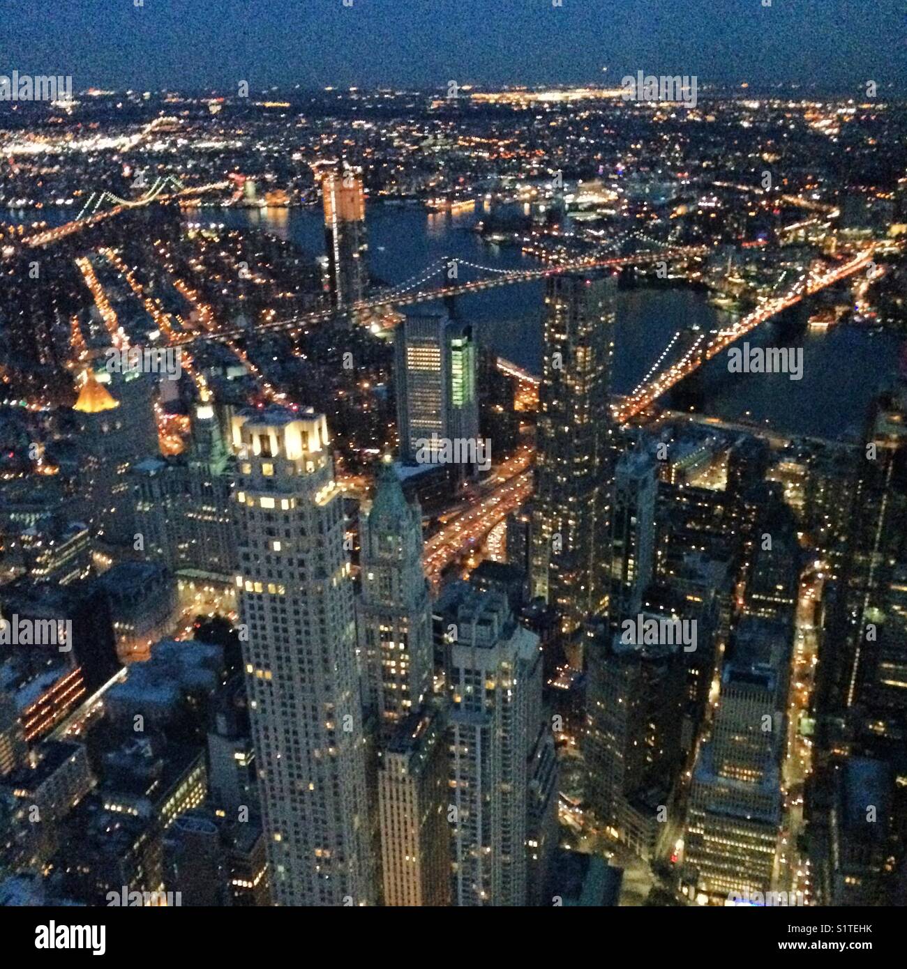 Vista serale da One World Observatory, One World Trade Center, Manhattan New York City Foto Stock