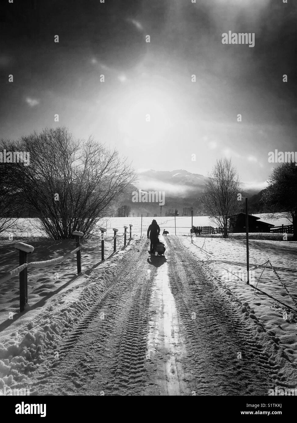 Un freddo dicembre nelle Alpi austriache di Kitzbühel Foto Stock