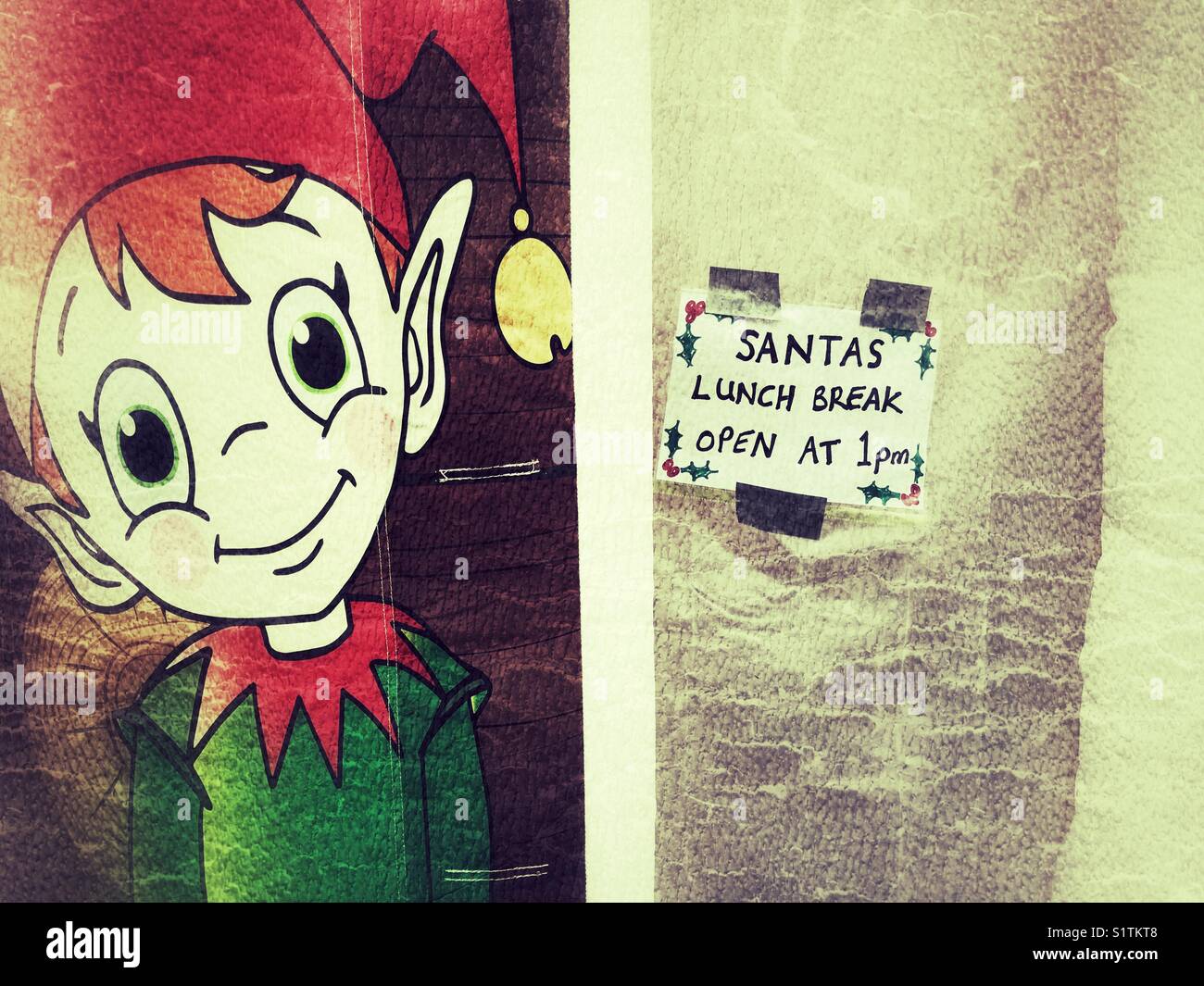 Santa's pausa pranzo, segno sulla porta chiusa di Santa Grotta Foto Stock