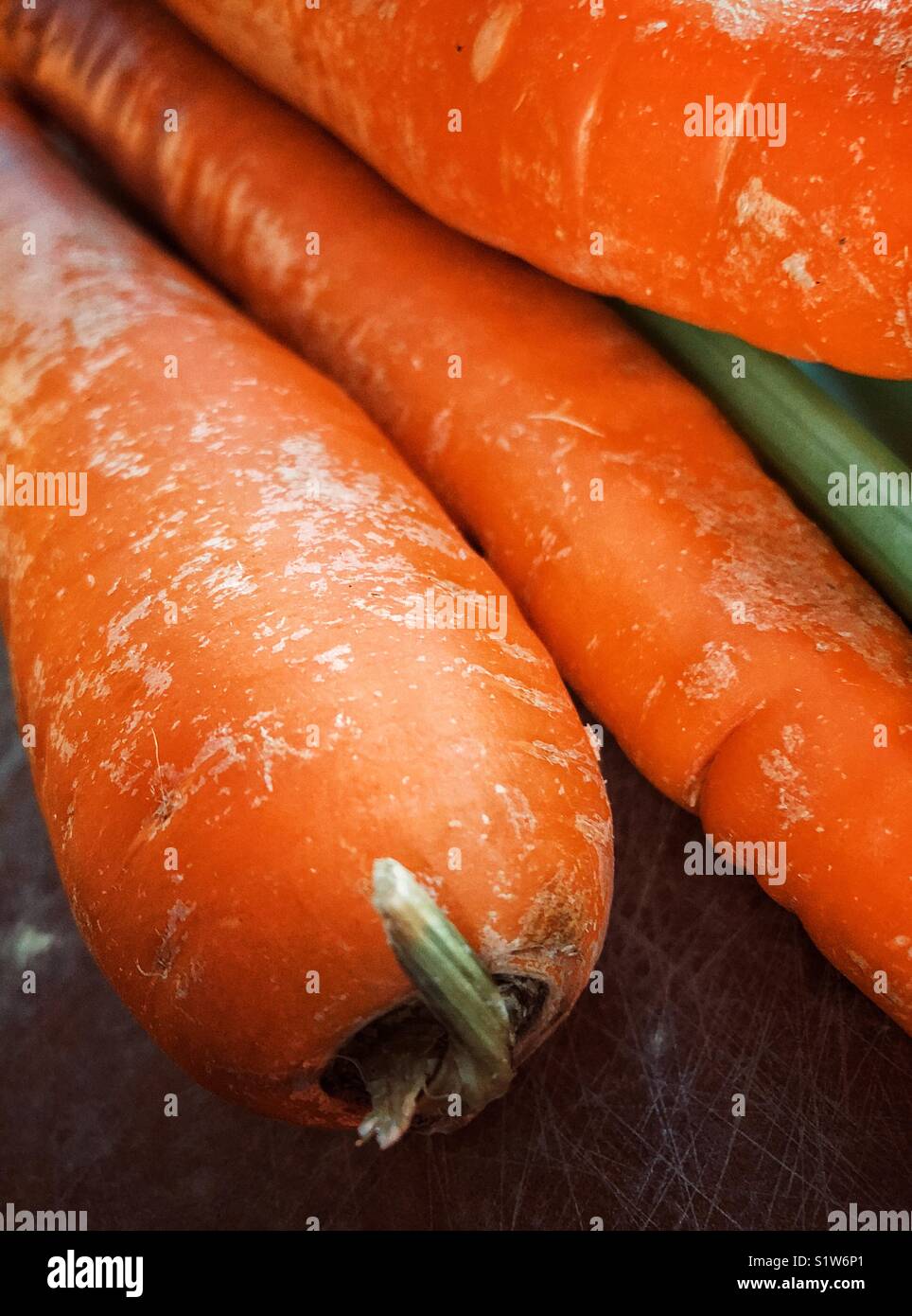 Vista ingrandita di fresco Ontario Canada cresciuto carote arancione Foto Stock