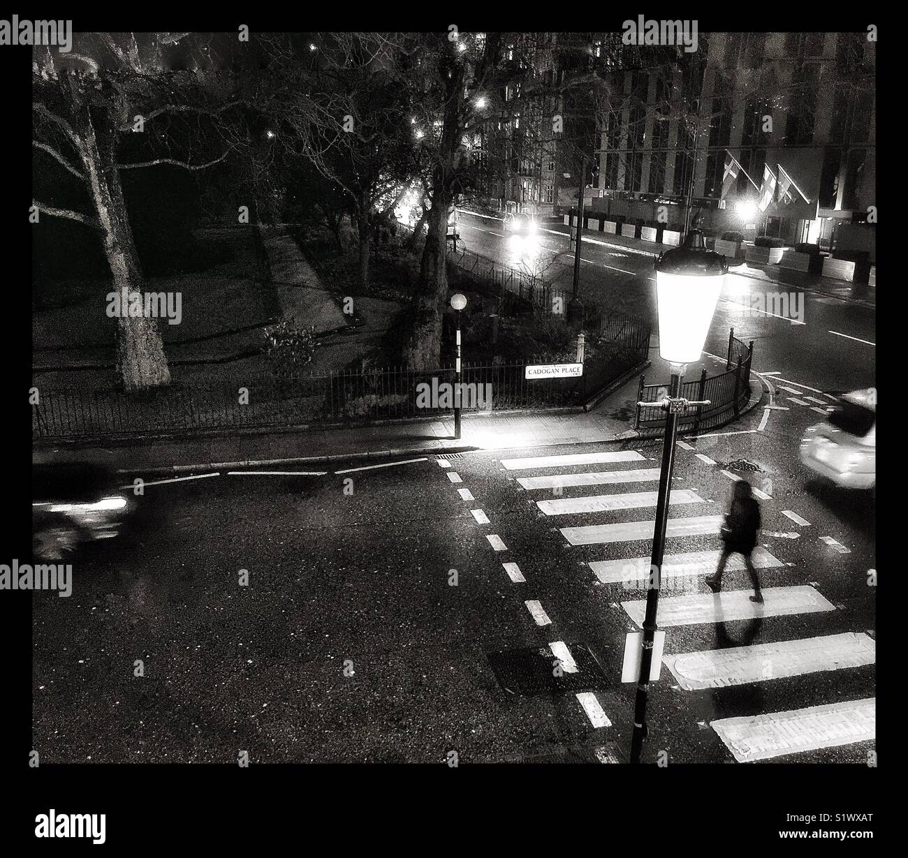 Attraversamento pedonale di notte. - Immagine stock catturata con smartphone