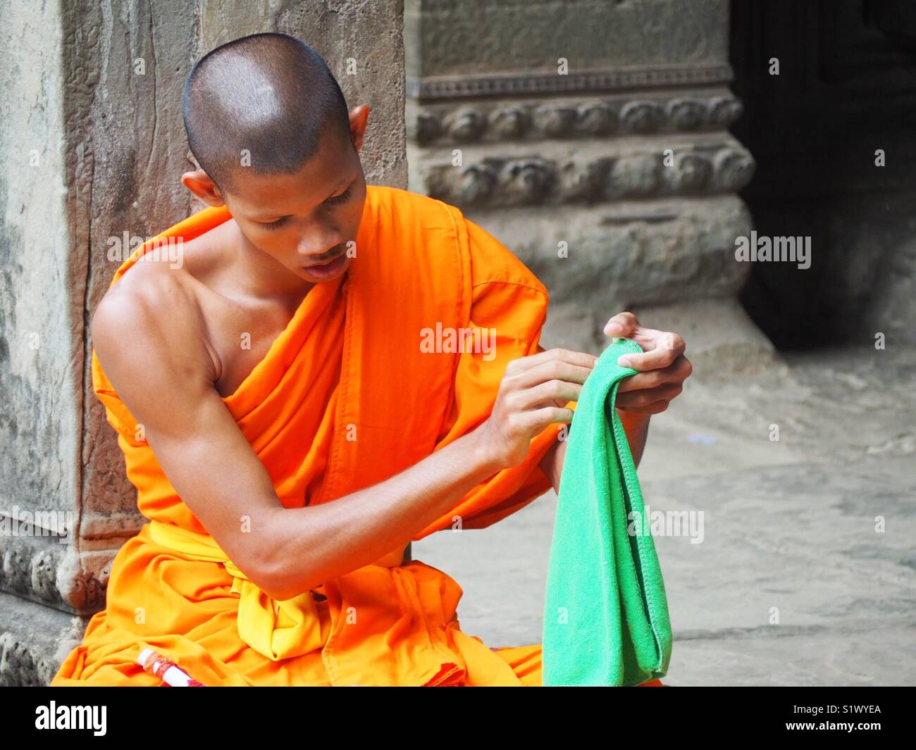 Monaco buddista a Angkor Wat Foto Stock