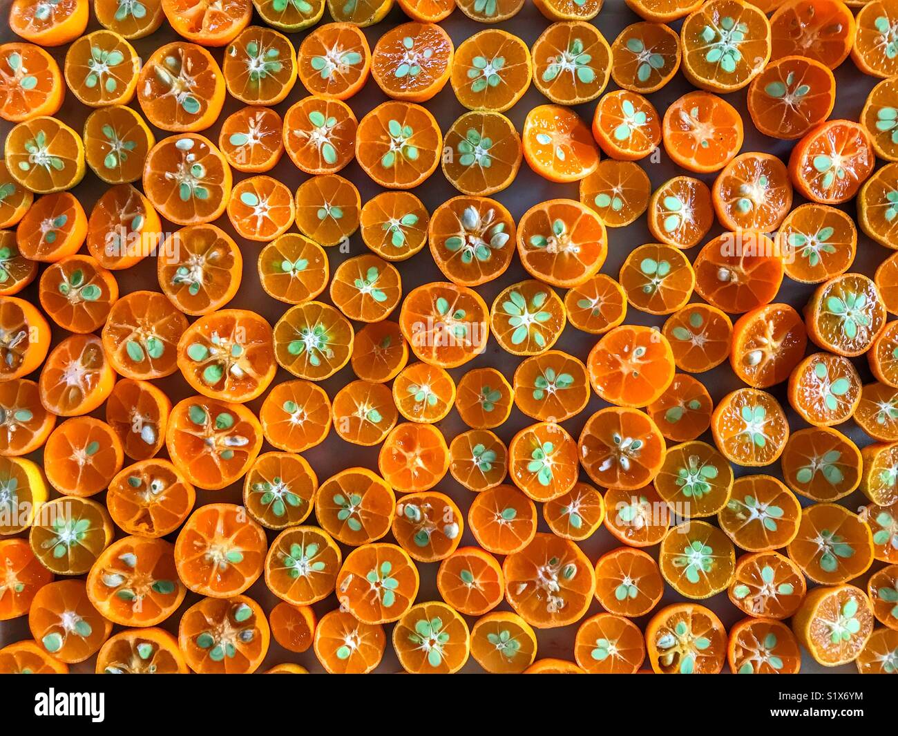 Limau kasturi limes, tagliate a metà e steso a secco, preparando a fare pickle Foto Stock