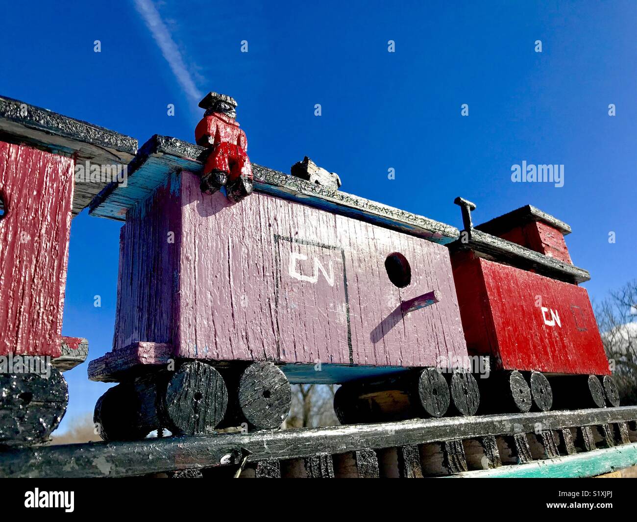 CN Ferrovia giocattolo di legno treno Foto Stock