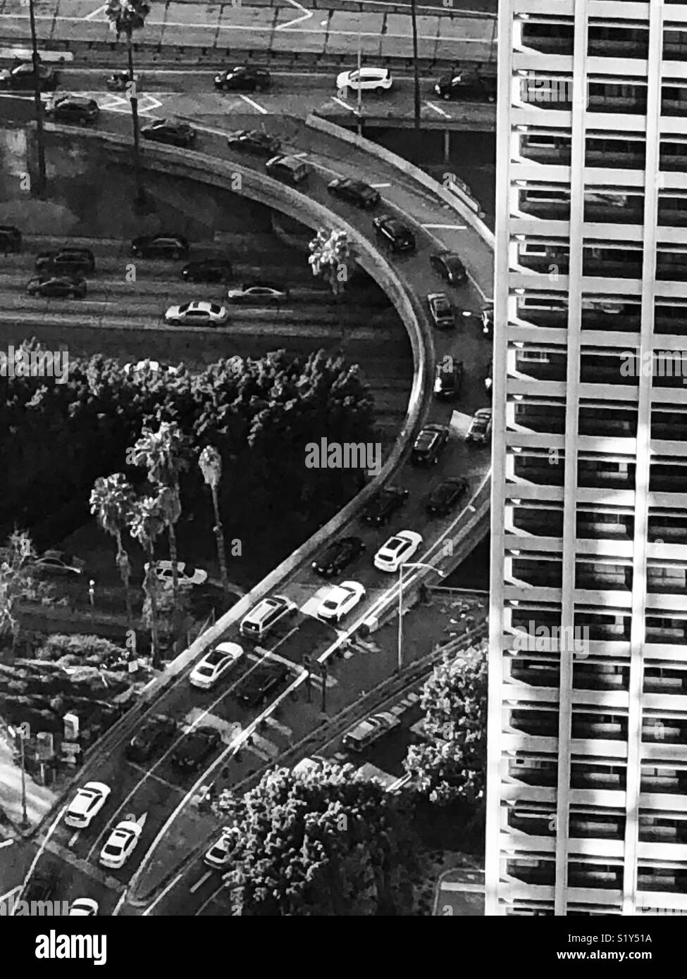Los Angeles il traffico in bianco & nero Foto Stock