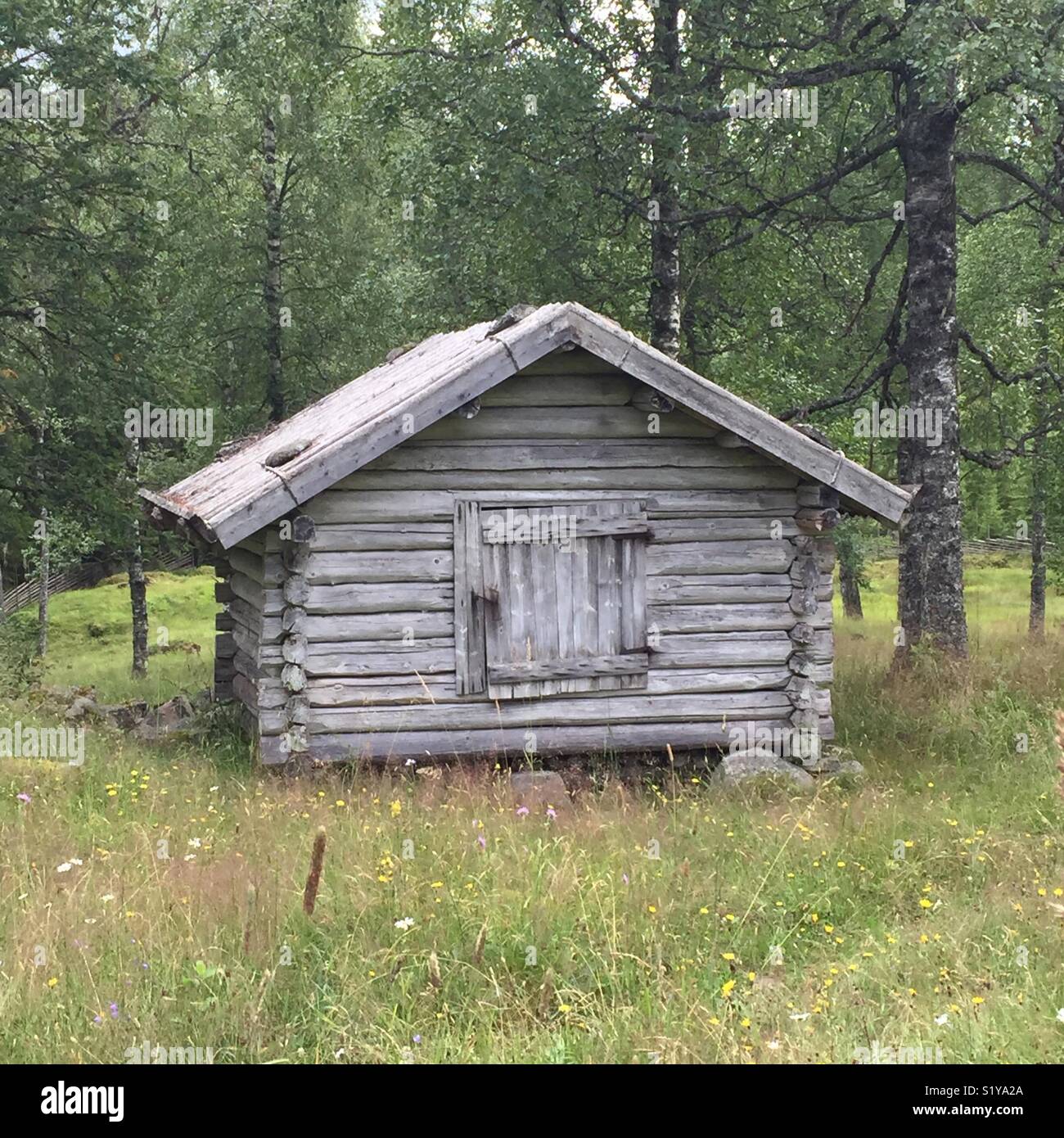 Vecchio haybarn, Ritamäki, Värmland, Svezia. - Immagine stock catturata con smartphone