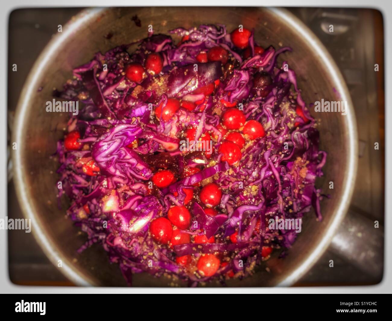 Cavolo rosso e mirtilli rossi - Immagine stock catturata con smartphone