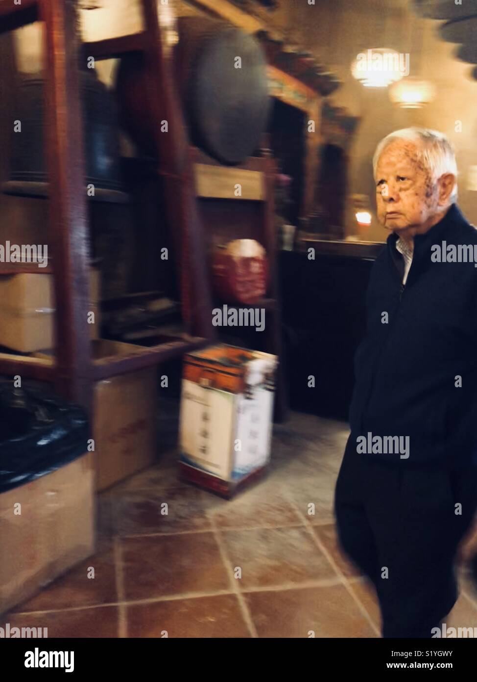 Anziani uomo cinese di Hong Kong Foto Stock
