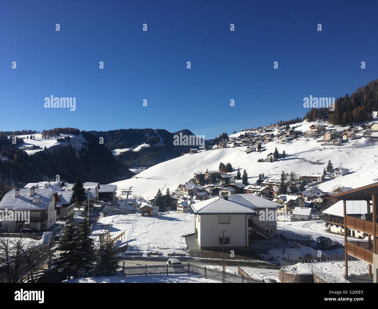 Vista valle Val Gardena Dolomiti, Italia Foto Stock