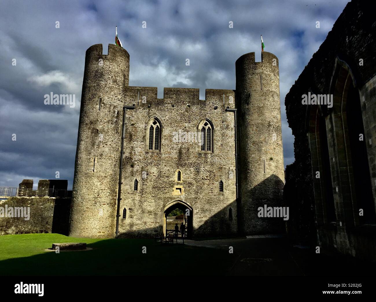 Castello di Caerphilly, Wales, Regno Unito. - Immagine stock catturata con smartphone