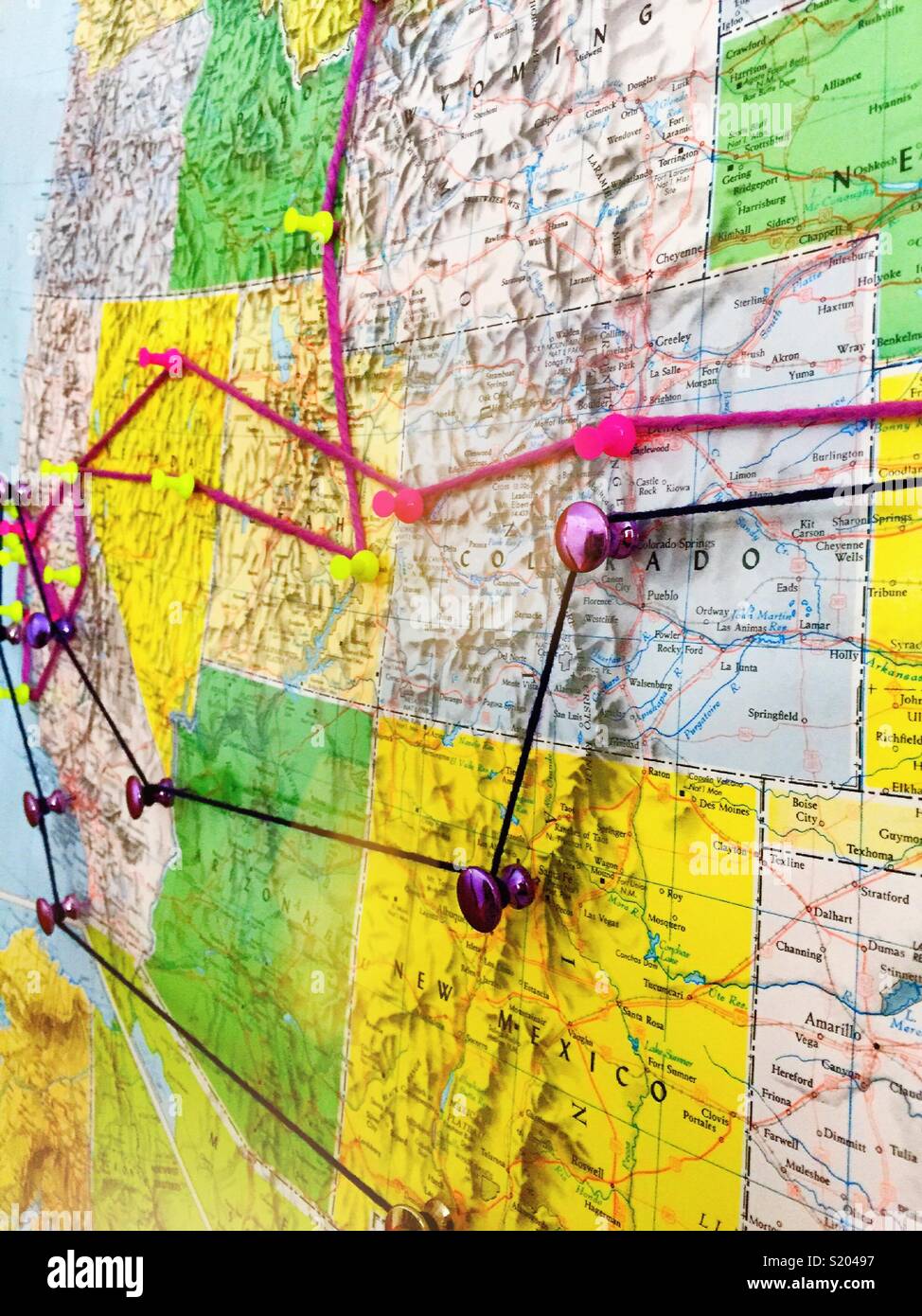 Mappa degli Stati Uniti che mostra i viaggi di vacanza, STATI UNITI D'AMERICA - Immagine stock catturata con smartphone