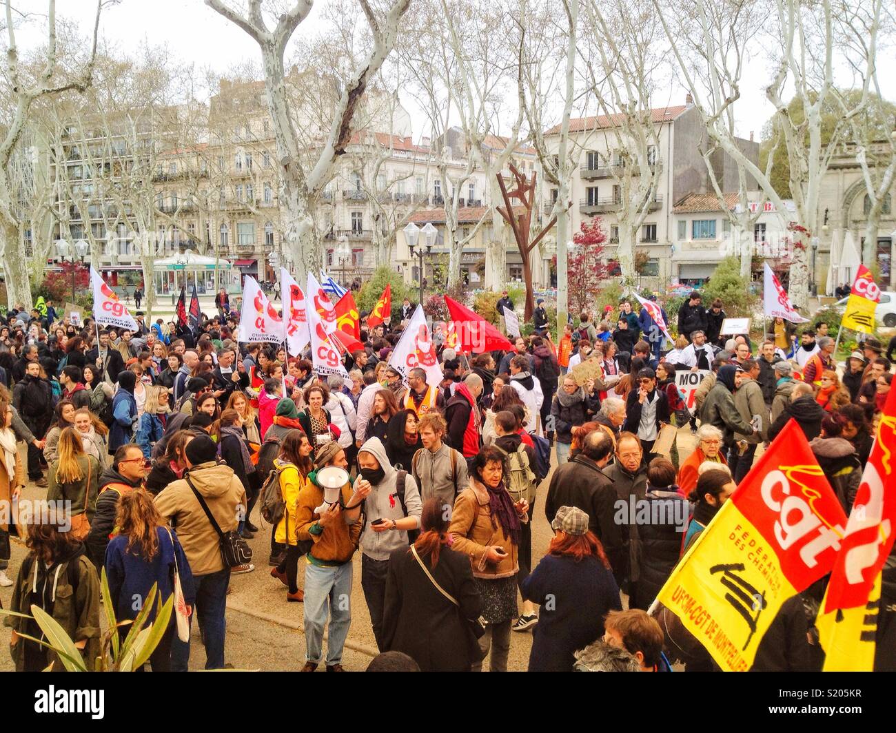 Manifestazione contro la politica del governo in Montpellier Francia Foto Stock