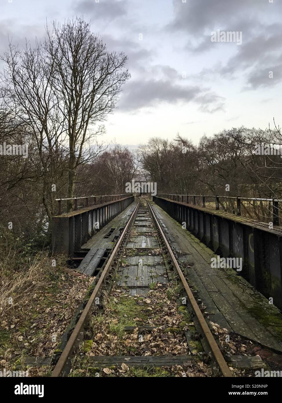Un rurale in disuso linea ferroviaria in Teesdale, County Durham, Inghilterra. Foto Stock