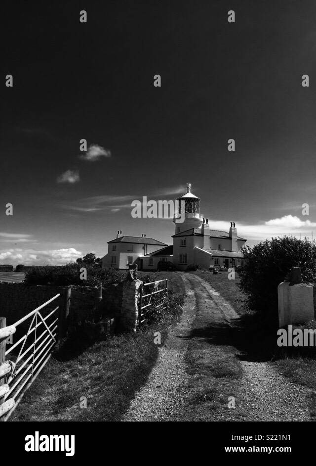 Caldey Island Lighthouse, Tenby, Pembrokeshire, Wales, Regno Unito Foto Stock