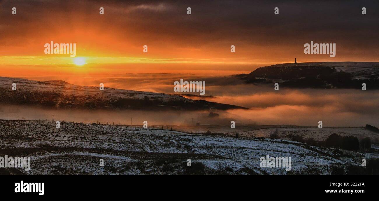 Ramsbottom Holcombe collina vista tramonto Foto Stock