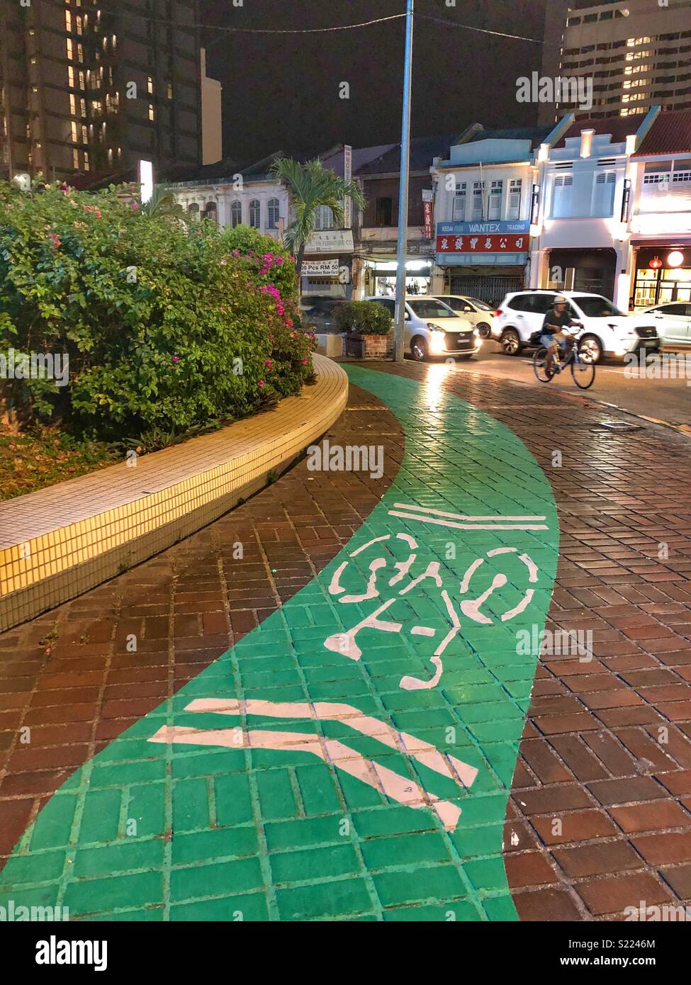 Bici verde percorso in Penang, Malaysia. - Immagine stock catturata con smartphone
