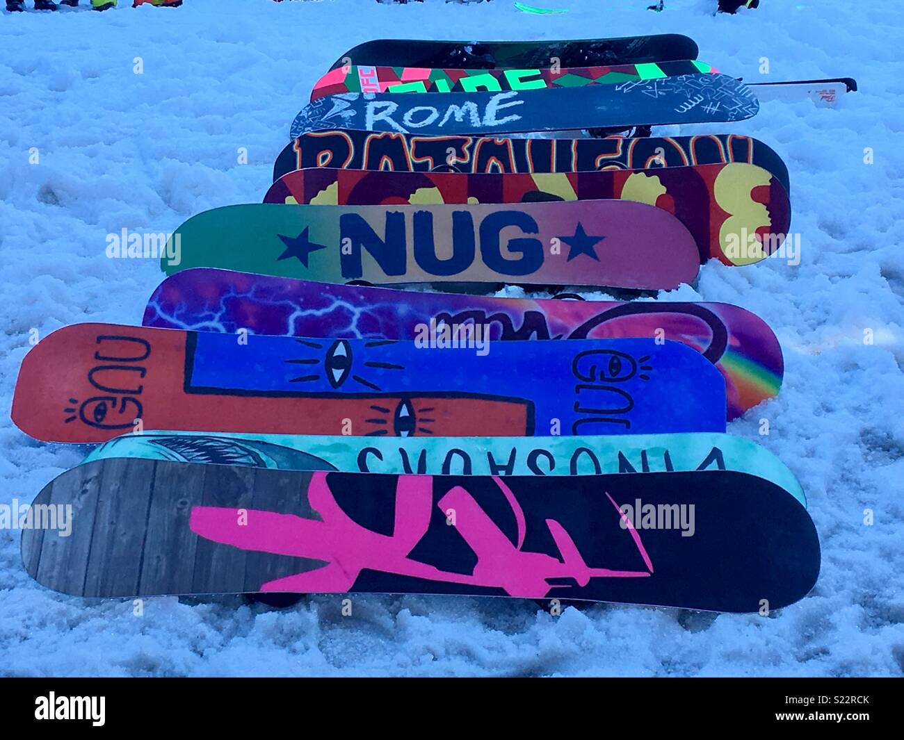 Snowboard in Morzine Foto Stock