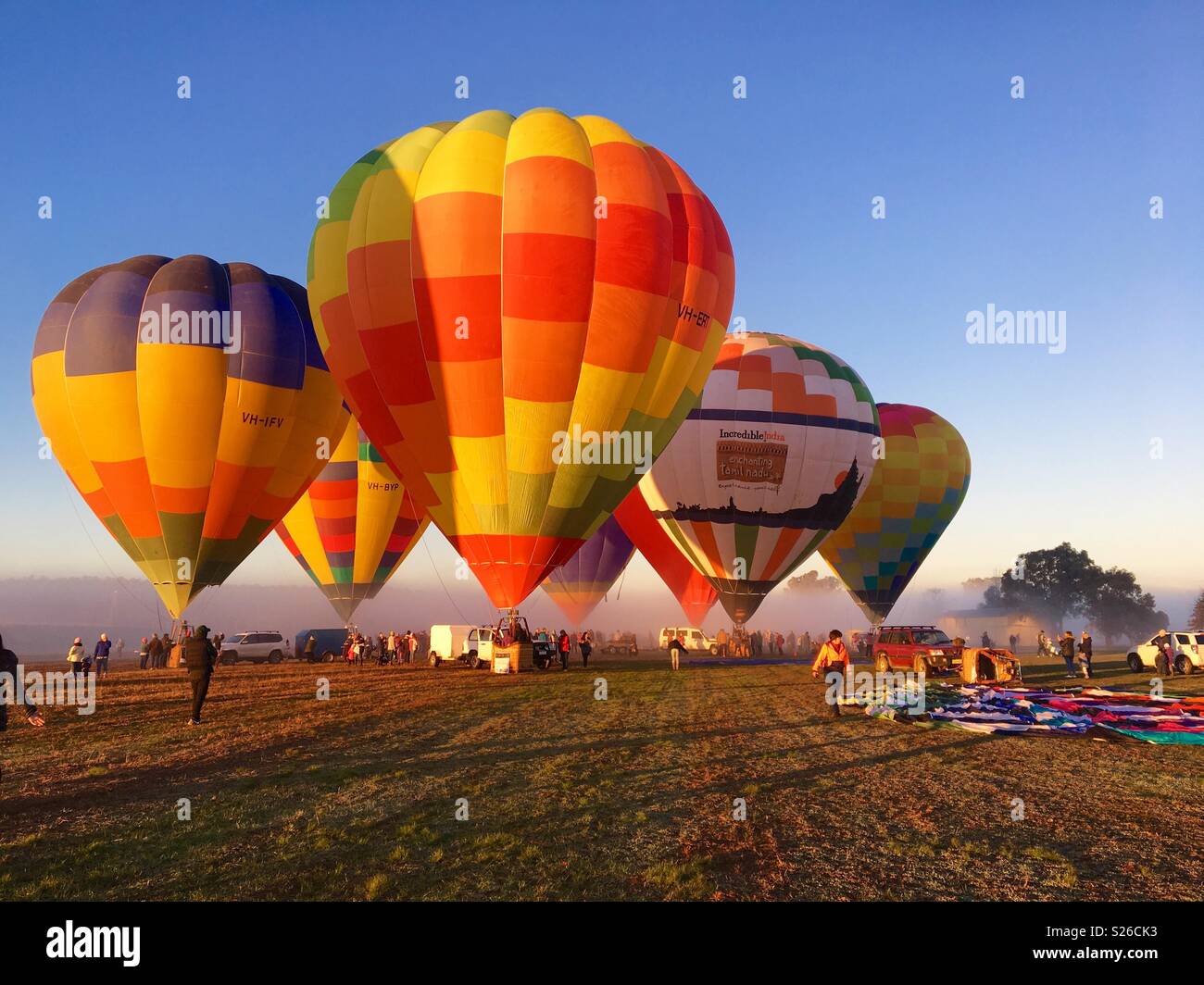 Hot Air Balloon Festival la mattina presto in Australia Foto Stock