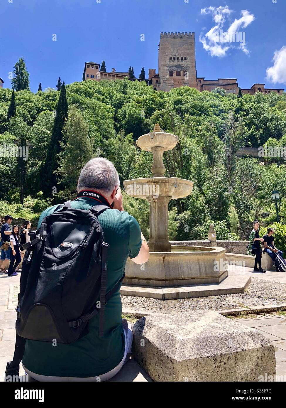 Un fotografo professionista linee fino a shot dell'Alhambra di Granada, Spagna. Foto Stock