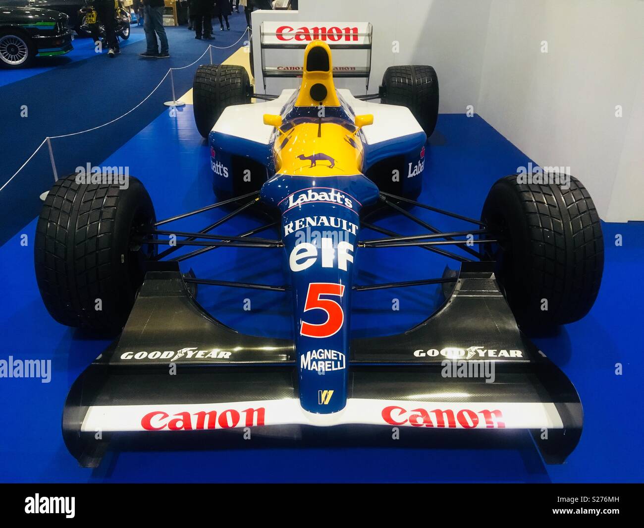 Nigel Mansell della Williams Renault FW14 auto di Formula Uno. Il Campione del Mondo 1992. Al London Classic Car Show, Excel. Molla. Foto Stock