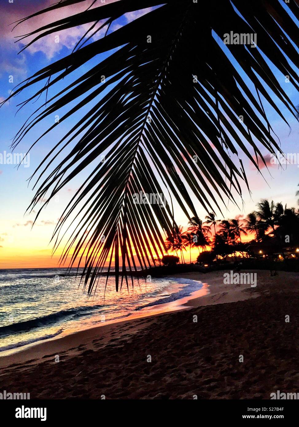 Poipu, Kauai, Hawaiian tropical beach sunset paradise Foto Stock