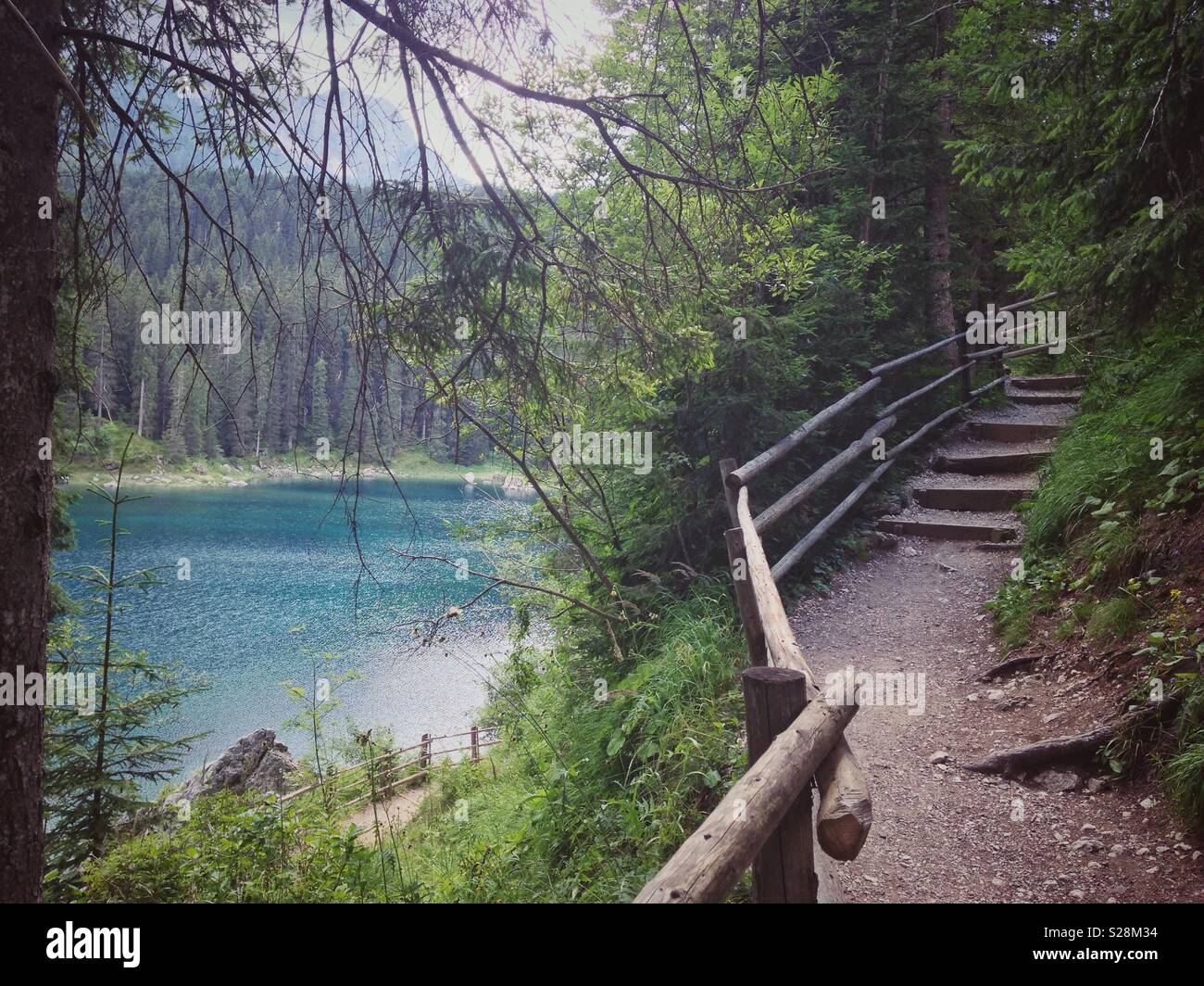 Paesaggio dal lago di Carezza in Alto Adige, Italia - Immagine stock catturata con smartphone