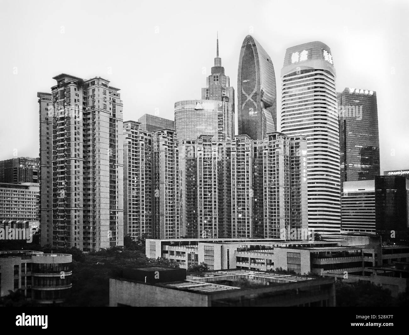 Bianco e nero foto skyline di Guangzhou, Cina Foto Stock