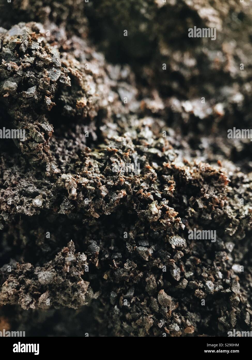 Fotografia macro di usato il caffè macinato. Foto Stock
