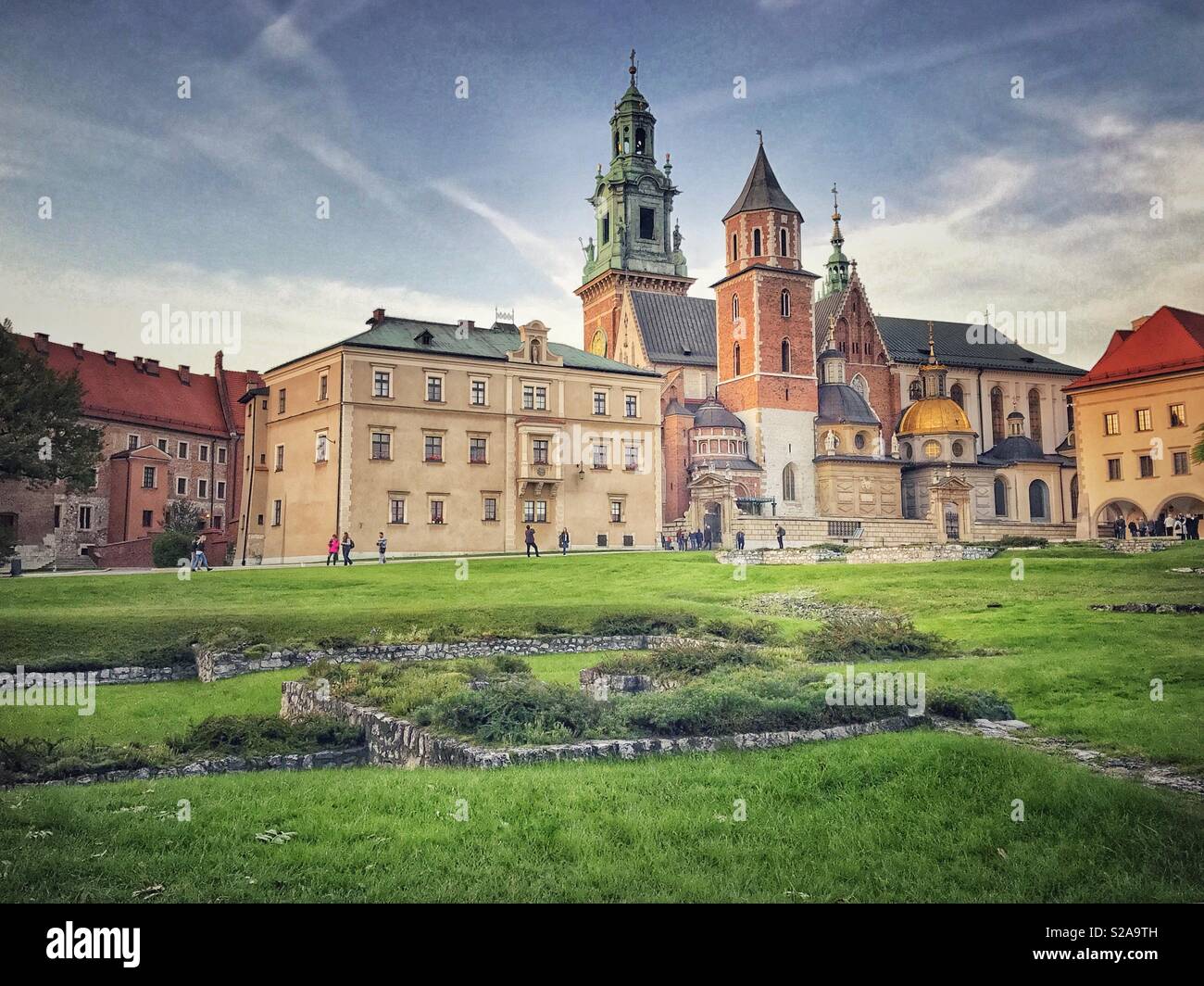 Vista della cattedrale di Wawel e il castello di Cracovia in Polonia Foto Stock