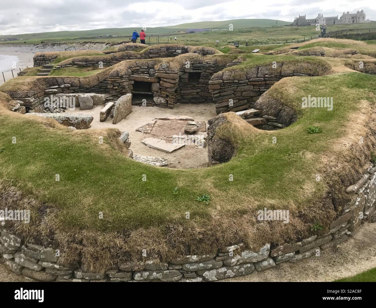 Villaggio preistorico Skara Brae sito archeologico di Sandwick, isole Orcadi, Scozia Foto Stock