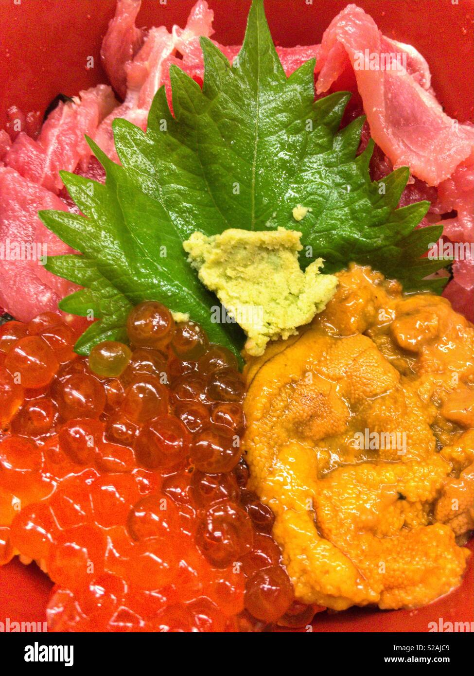 Donburi con assortimento di pesce crudo Foto Stock