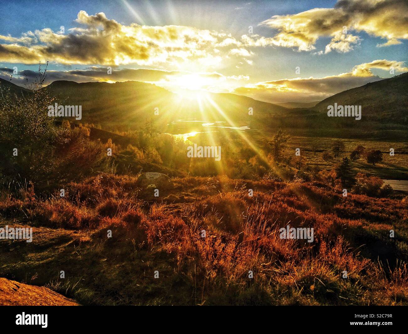 Punto di vista di autunno tramonto Foto Stock