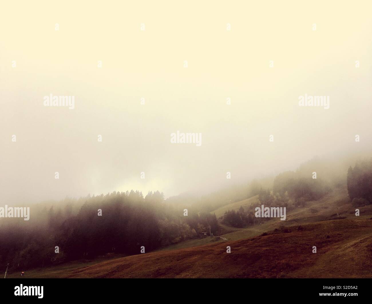 Pendici delle montagne delle Alpi tedesche coperta di nebbia Foto Stock