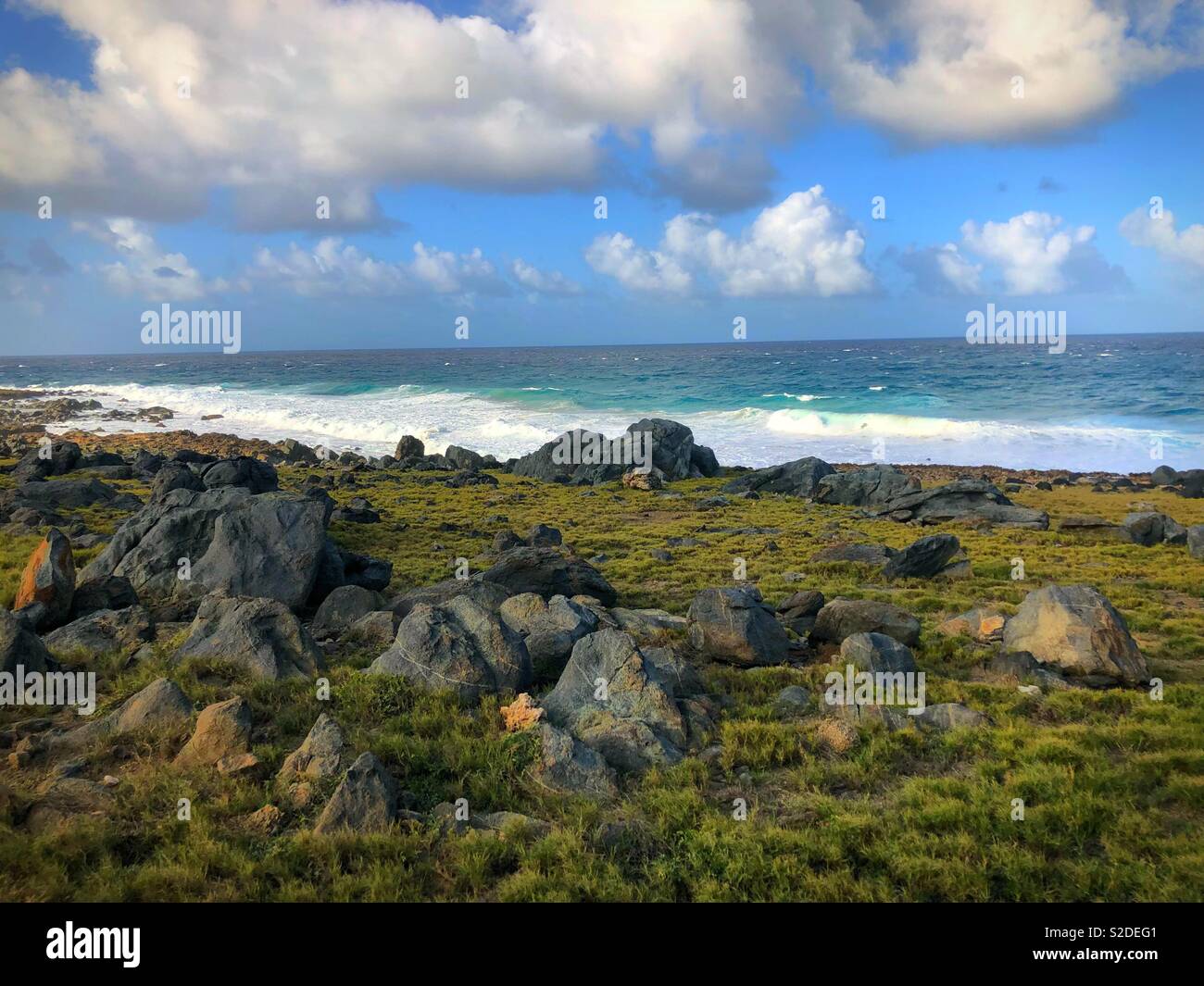 Un roccioso vista oceano ad Aruba Foto Stock