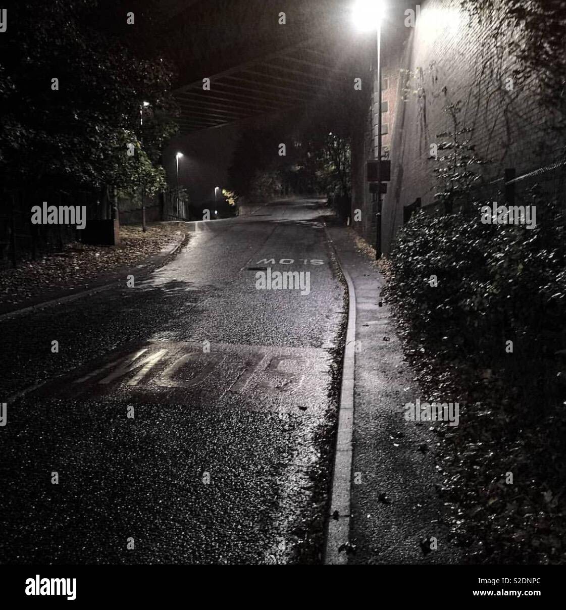 Rainy City Road di notte Foto Stock