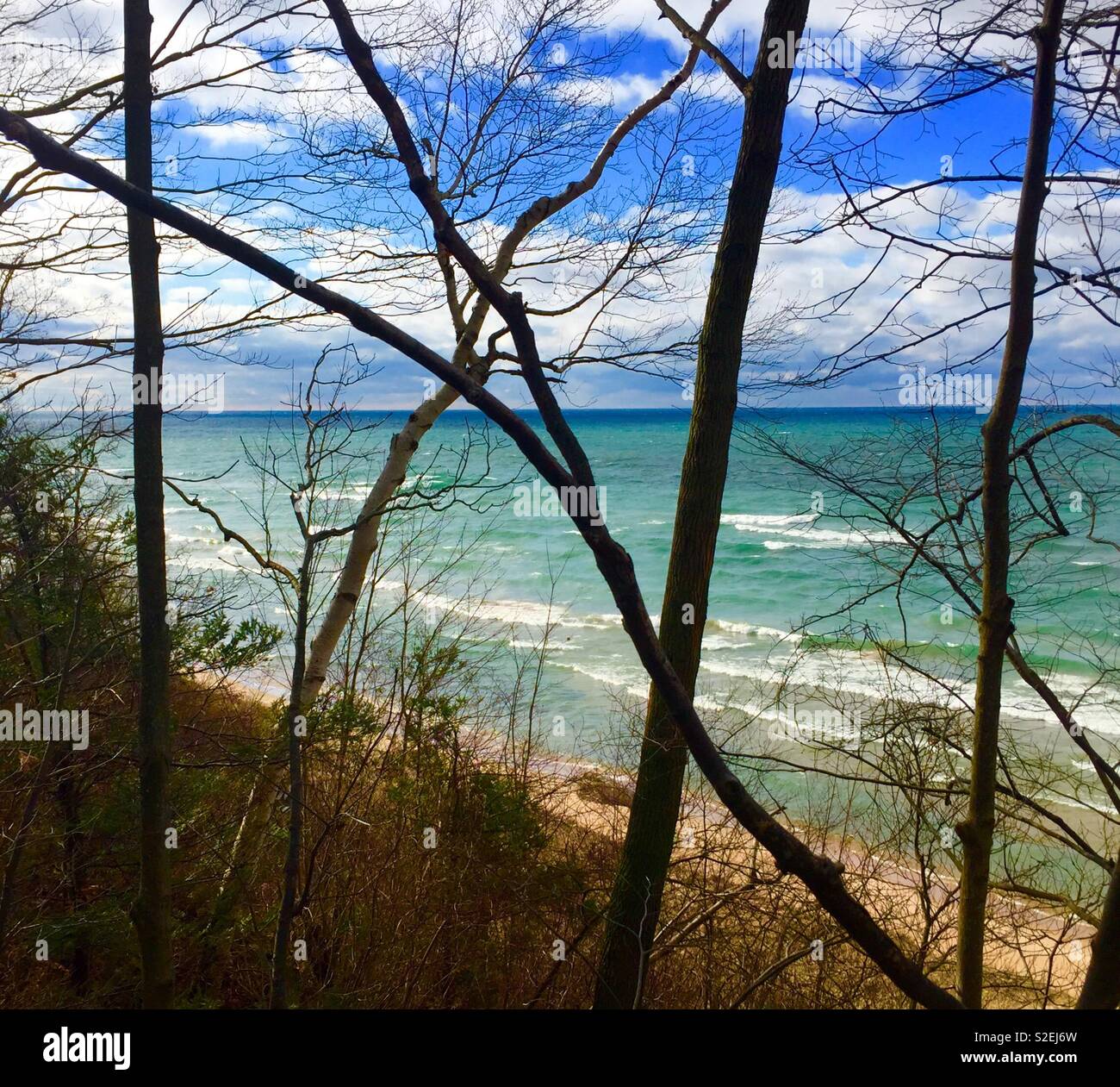 Il lago Michigan in Douglas - Immagine stock catturata con smartphone
