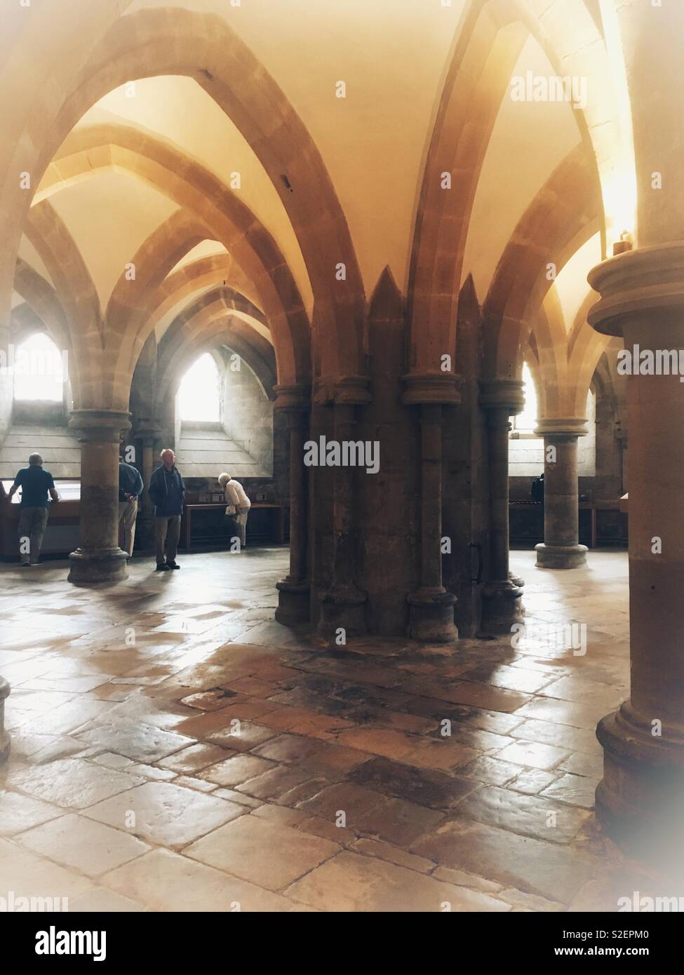 Bellissimi soffitti e pavimenti in parquet in Cattedrale di Wells Foto Stock