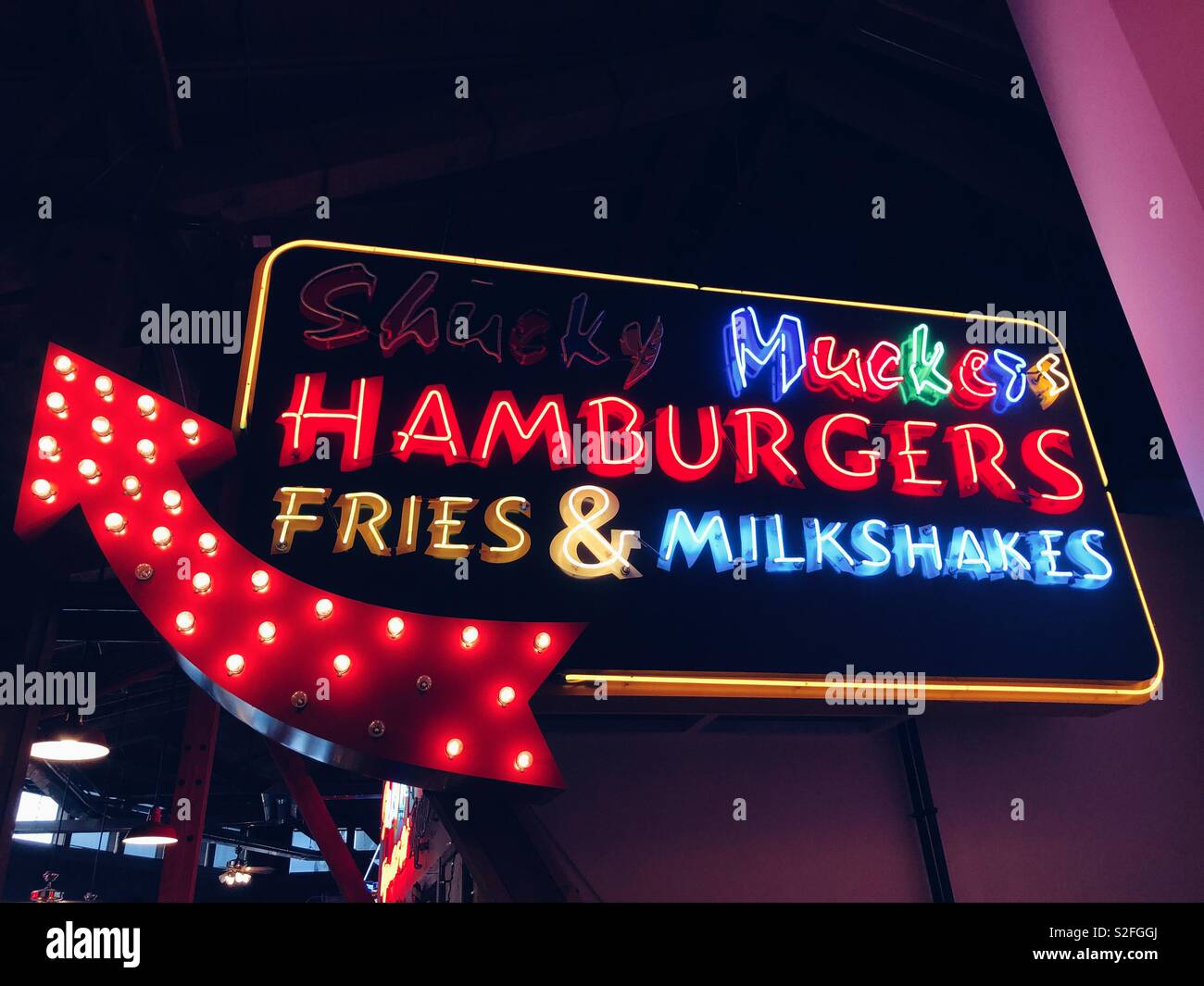Il Neon hamburger segno di Seattle Foto Stock