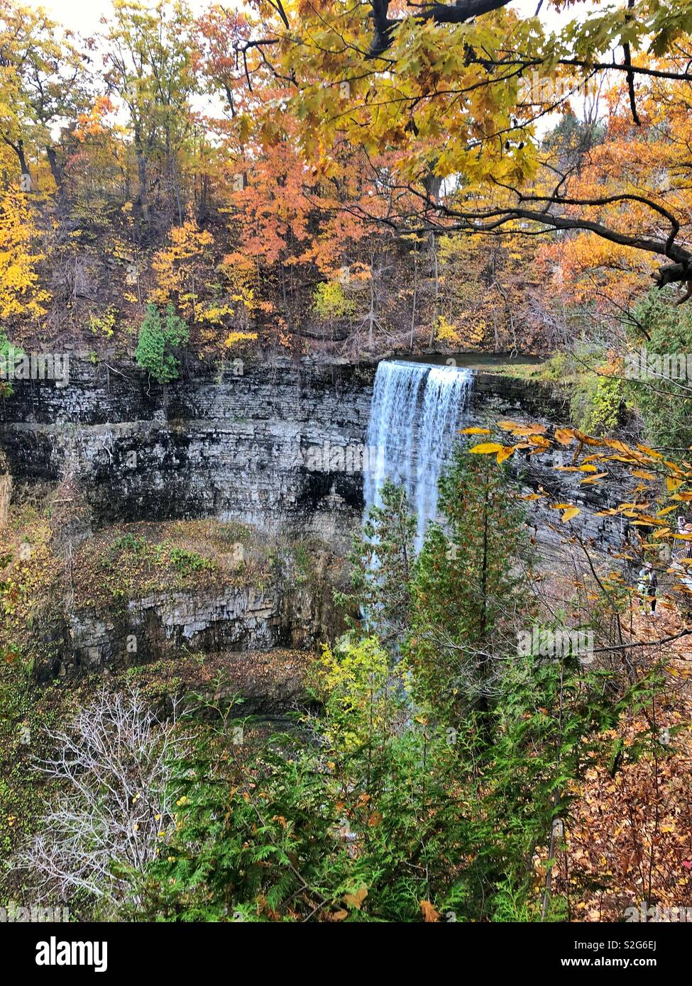 Una piccola cascata in autunno Foto Stock