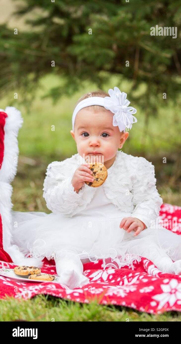 Baby tenendo un cookie Foto Stock