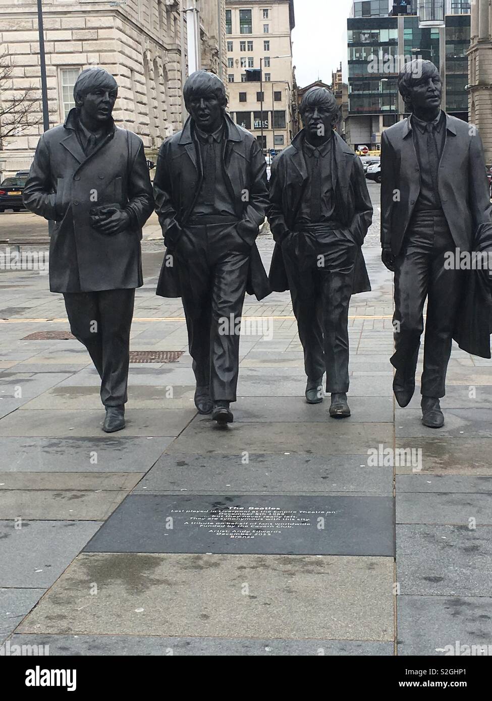 Le statue dei fab four stessi, i Beatles in Liverpool. Foto Stock