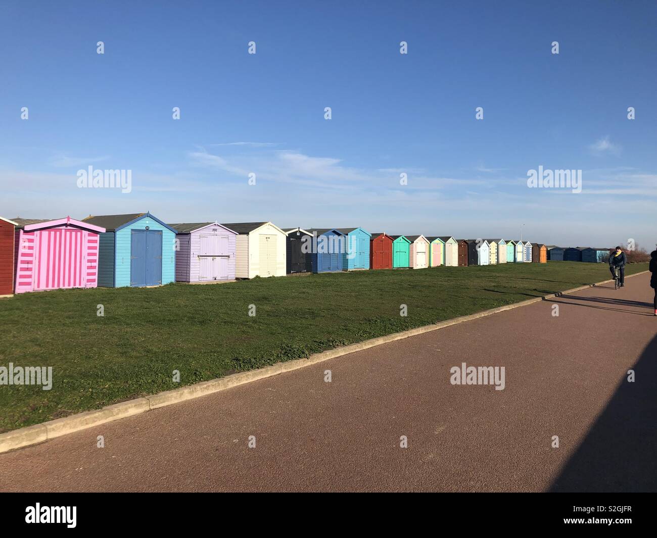 Spiaggia di capanne in Harwich, Essex, Inghilterra Foto Stock