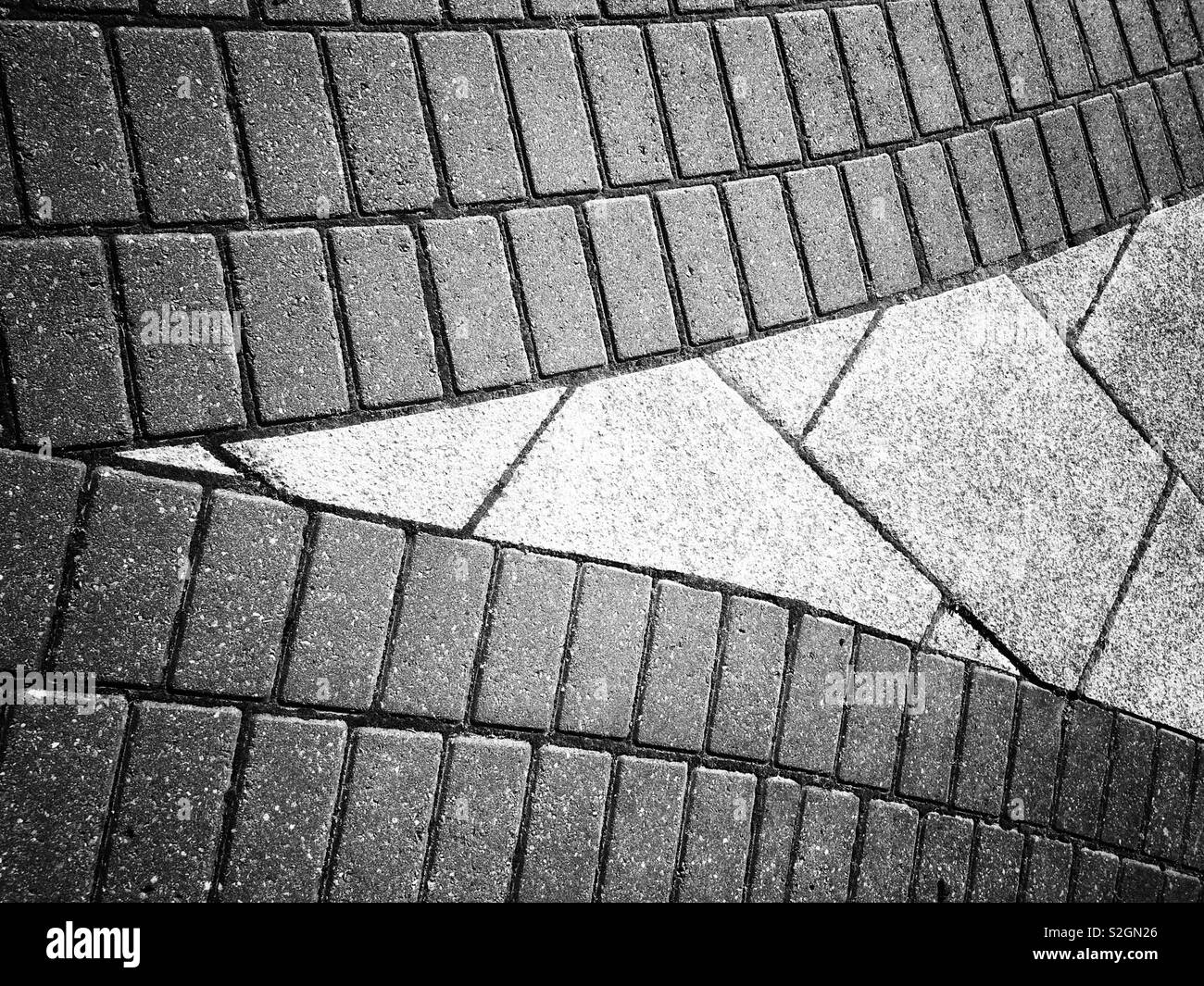 In bianco e nero per il rendering dei modelli di mattoni e lastre in calcestruzzo su un marciapiede o il marciapiede Foto Stock