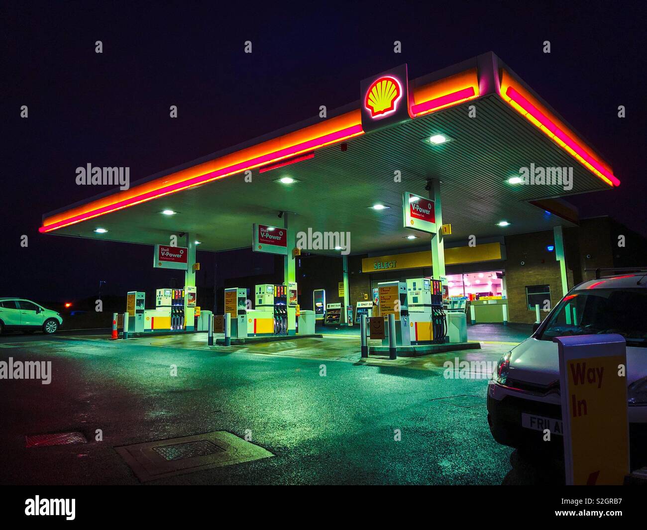 Distributore di benzina Shell. Glasgow. La Scozia. Regno Unito. Foto Stock