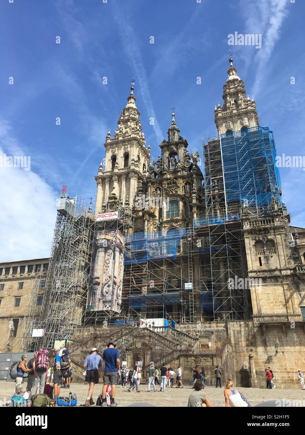 Cattedrale di Santiago di Compostela, il raduno del Camino de Santiago Pellegrini Foto Stock