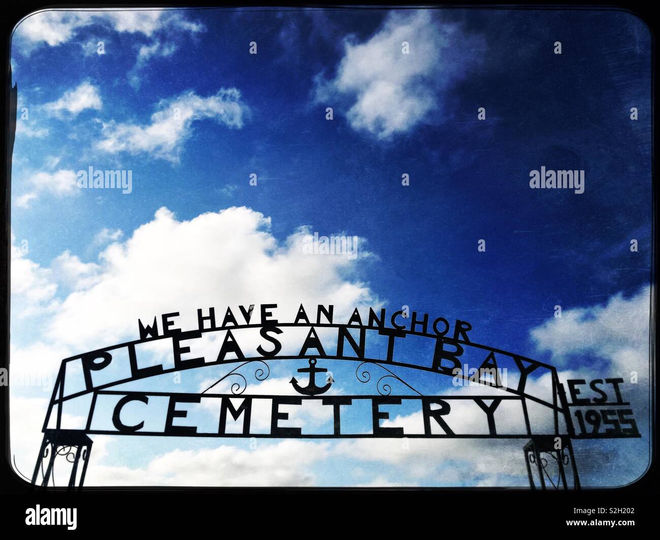 Segno in piacevole cimitero della baia Foto Stock