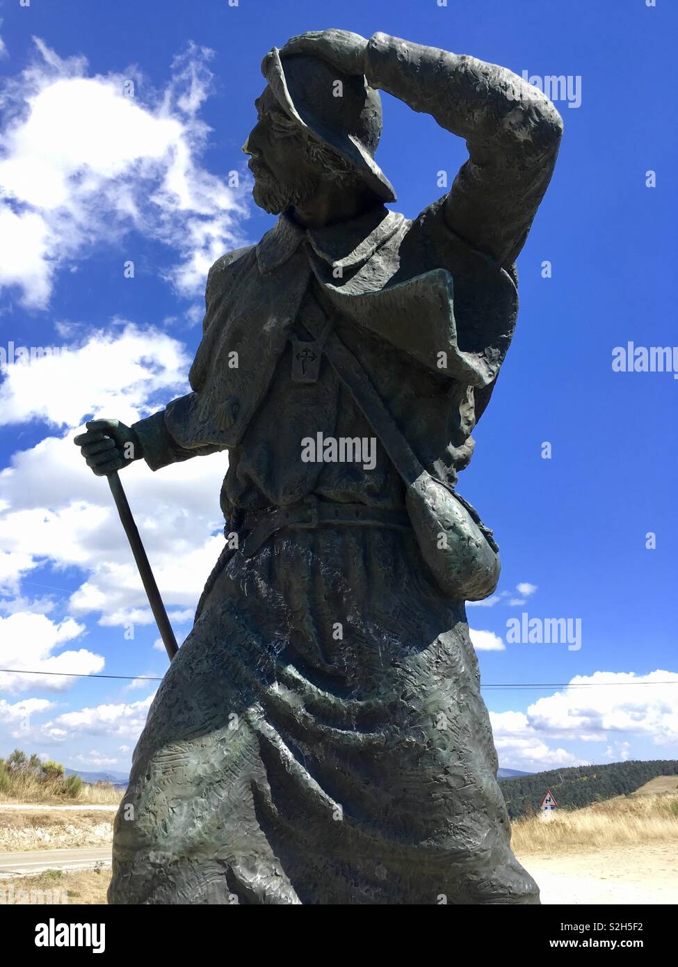 Statua Pellegrina sul Camino de Santiago Foto Stock