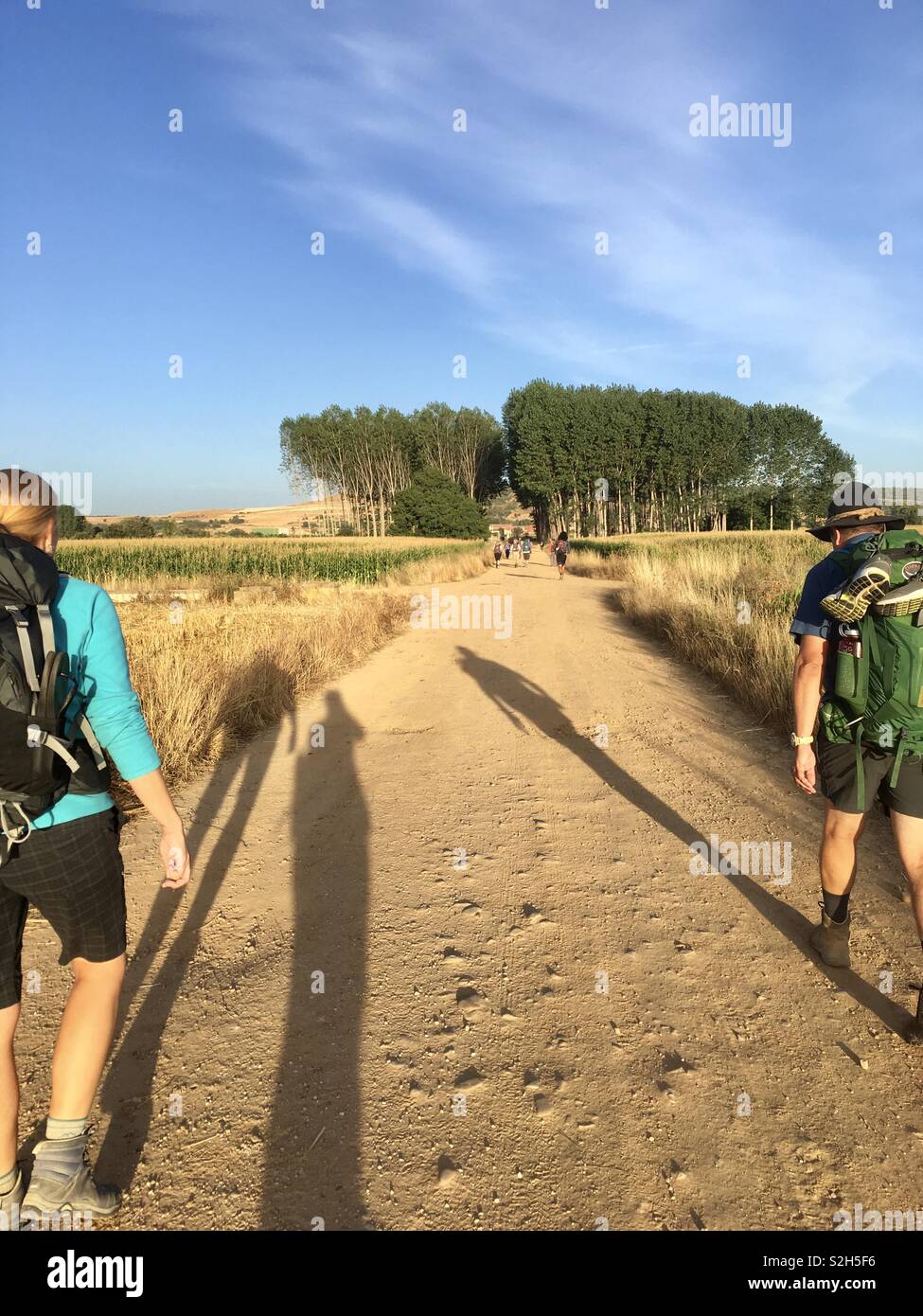 Camino de Santiago, escursionismo con i compagni di pellegrini Foto Stock